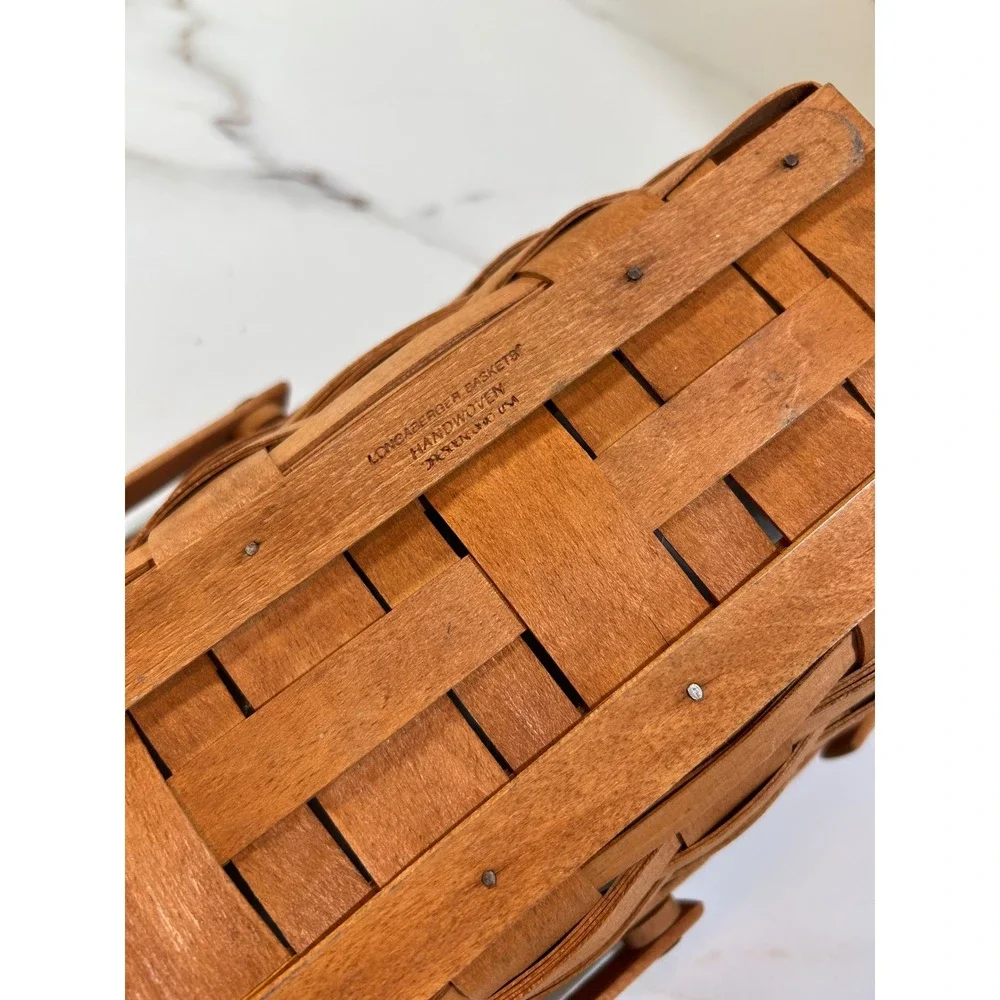 Longaberger Handwoven Slant Basket 1990 Vintage Wood Woven with Plastic Liner